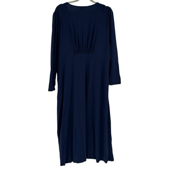 NEW Quince Tencel V Neck Long Sleeve Midi Dress Navy Blue Size XL - Picture 2 of 7